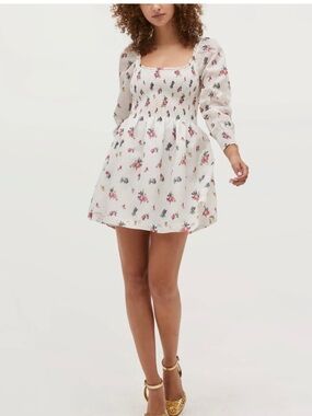 Hill House Home Nora Nap Dress - Ivory Ikat Mini Dress - Pink Floral Print